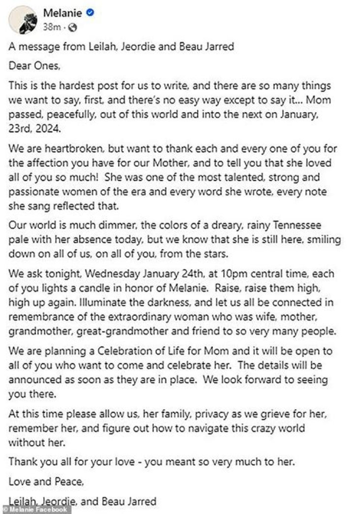 Melanie Safka's Obituary & Cause Of Death, Who Was Melanie Safka? What Happened to Melanie Safka? - SarkariResult